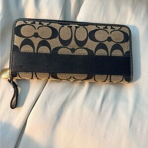 Coach Black and Tan Wallet with Gold Accents